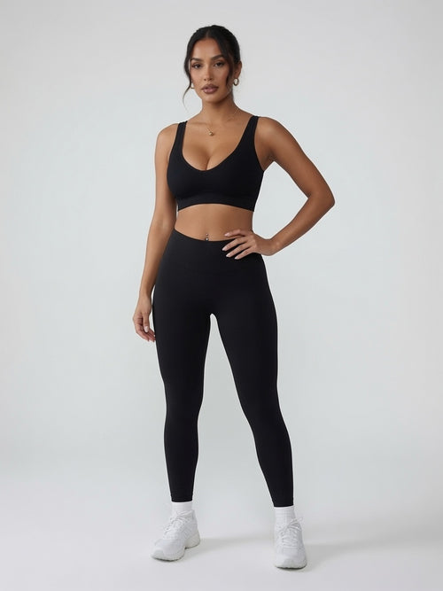 Ebony Ribbed V-Neck Sports Bra